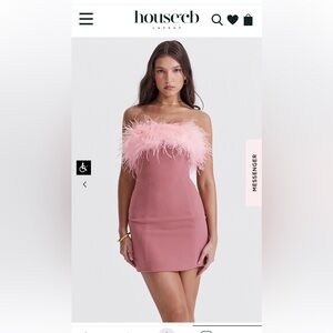NWT House of CB Alexa feather dress pink size M